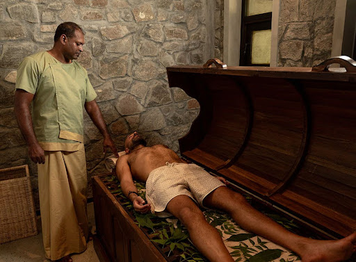 Ayurvedic steam therapy during supervised Panchakarma treatment in Sri Lanka