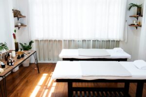 Ayurveda treatment room prepared for Panchakarma therapies at a wellness retreat in Sri Lanka