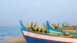 Traditional fishing boats along Sri Lanka's east coast, used by local fishermen for daily fishing trips