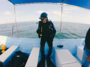Scuba diver preparing for a boat trip from Dickwella Resort on Sri Lanka’s south coast