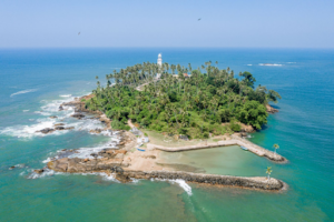 Barberyn Island Lighthouse off the coast of Beruwala Sri Lanka