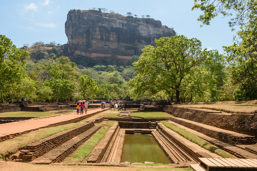 Water garden pool with Sigiriya Rock rising in the background