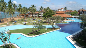 Aerial view of Club Hotel Dolphin beside the beach in Waikkal