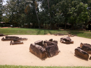 Stone burial chambers at the ancient Ibbankatuwa cemetery near Dambulla