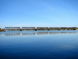Old Kallady Bridge crossing Batticaloa Lagoon in Sri Lanka