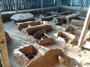 Covered Ibbankatuwa burial site with clay vessels placed inside stone graves