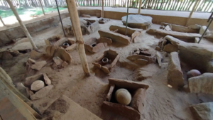 Overhead view of the second Ibbankatuwa burial site beneath its protective roof