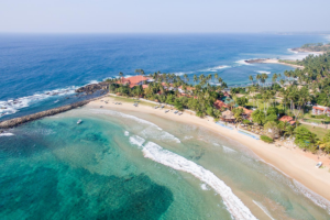 Aerial view of Dickwella Resort & Spa beside the south coast