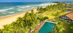 Thaala Bentota's ocean-facing rooms, garden and pool in Bentota, Sri Lanka.
