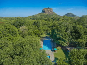 Hotel Sigiriya's pool with Sigiriya Rock in view.